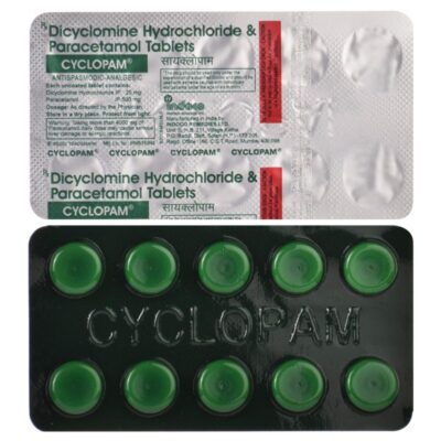 Cyclopam Tablet Prescription Required: Yes Salt & Strength: Dicyclomine 20mg + Paracetamol 500mg Company: Indoco Remedies Ltd