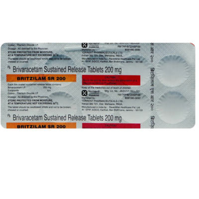 Britzilam 200mg Tablet SR contains Brivaracetam 200mg for partial-onset seizures in epilepsy. Know its uses, dosage, side effects, and precautions.